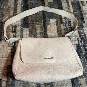 Desigual Off-White Floral Embroidered Shoulder Bag